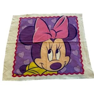 Disney Minnie Mouse Cotton Fabric 19.5"x16.5" Purple & Pink Hearts Pattern VTG